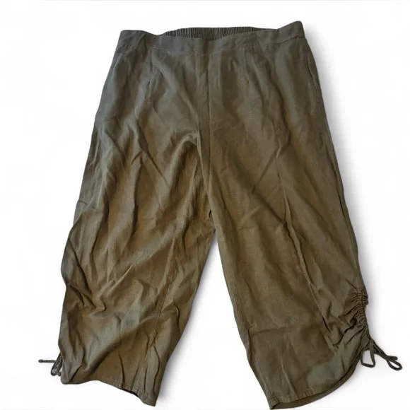 Cato 18/20 Linen Blend Wide Leg Cropped Pants Olive Green - Picture 1 of 8